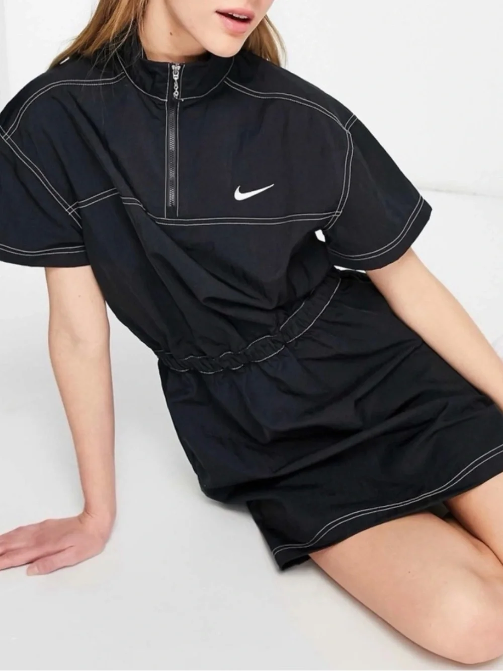 Nike Black Short-Sleeve Half-Zip Sport Dress